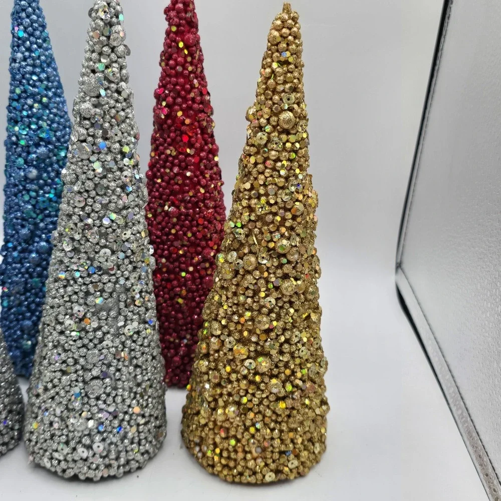 Vtg Gold Silver‎ Red Blue Cardboard Cone Christmas Trees 9